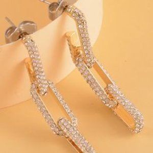 NEW-set of *3* Austrian Crystal Paper Clip Link Earrings